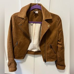 H&M faux suede motto cropped  jacket